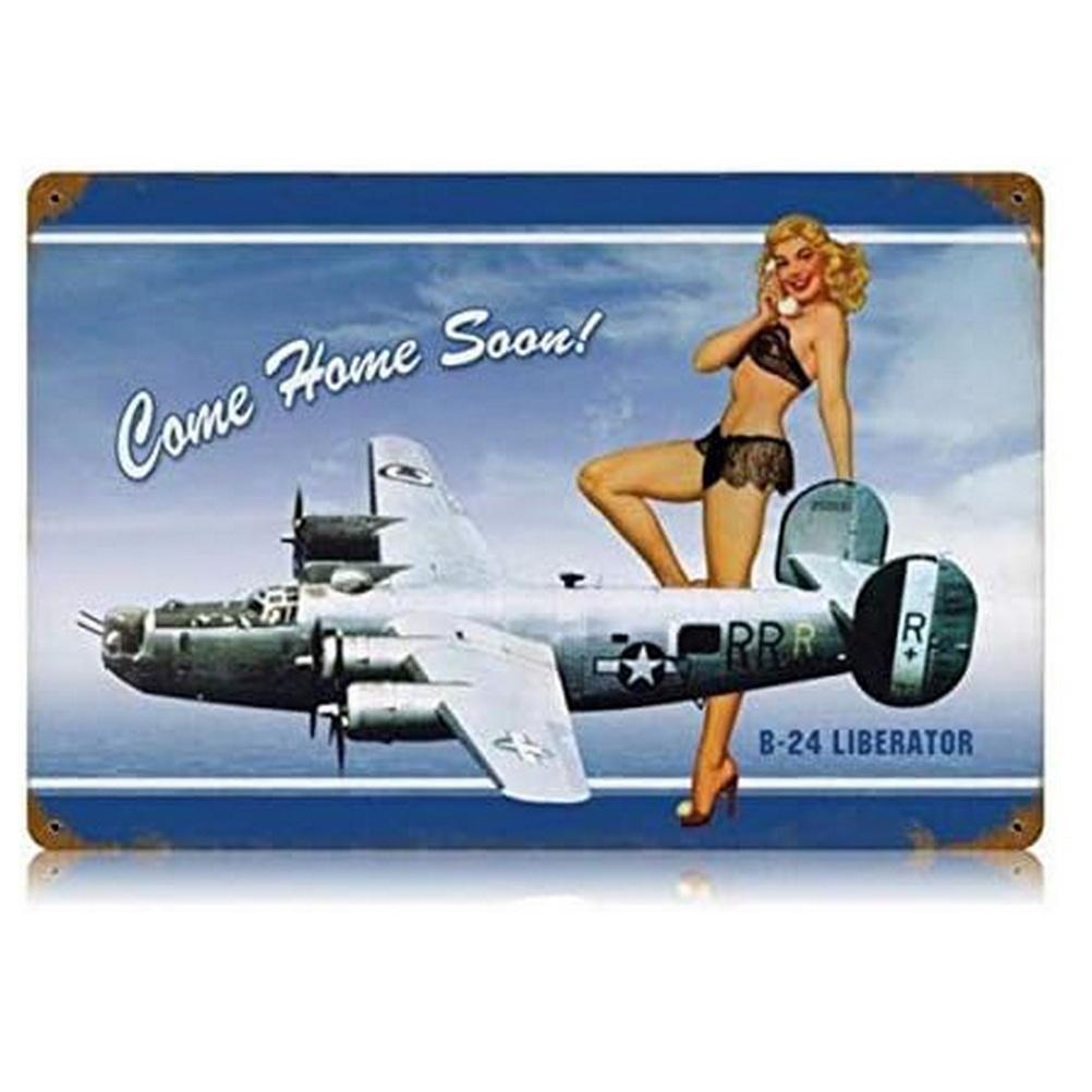 Military Pinup Girls Metal Tin Signs Vintage Plaque Plate Retro Wall Art Poster for Home Cafe Bars Pubs Iron Painting Decoration