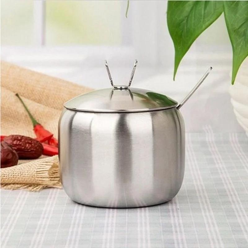 3Pcs/Set Kitchen Supplies Apple Shape Stainless Steel Condiment Pot Spice Container Salt Sugar Bowl Serving Jars Pot Spoons 2024