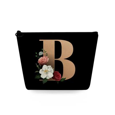 Bolsa de Maquiagem Feminina com Estampa de Letras em Fundo Preto Organizador de Artigos de Higiene Pessoal Estojo de Armazenamento para Viagem 6729
