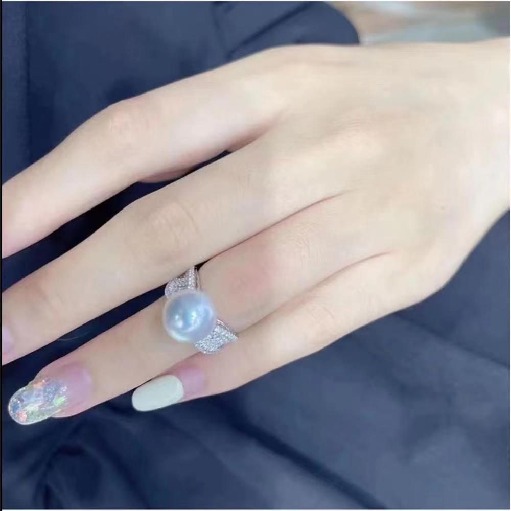 Pearl ring, natural freshwater oversized single big white, comparable to Australian white 925 silver-plated ring 12-13mm atmosphere