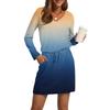 Women's Fashion V-Neck Long Sleeve Drawstring With Pockets Gradient Printed Casual Dresses