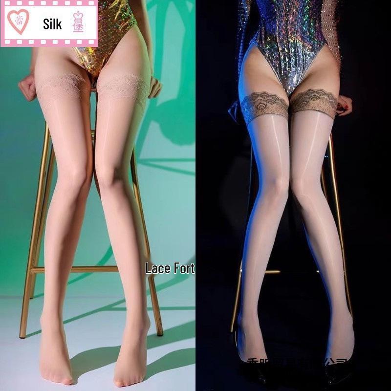 Silky Shiny Lace Silicone Non-Slip Long Thigh-High Stockings