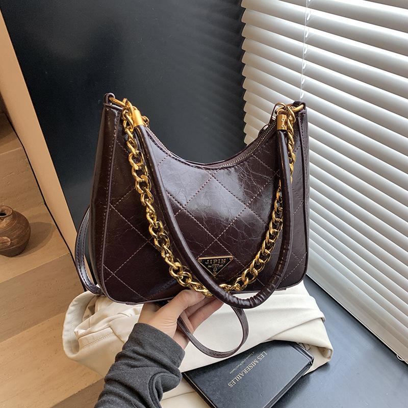 

Rhombus chain small bag women s 2025 summer new shoulder bag texture crossbody armpit bag чёрный