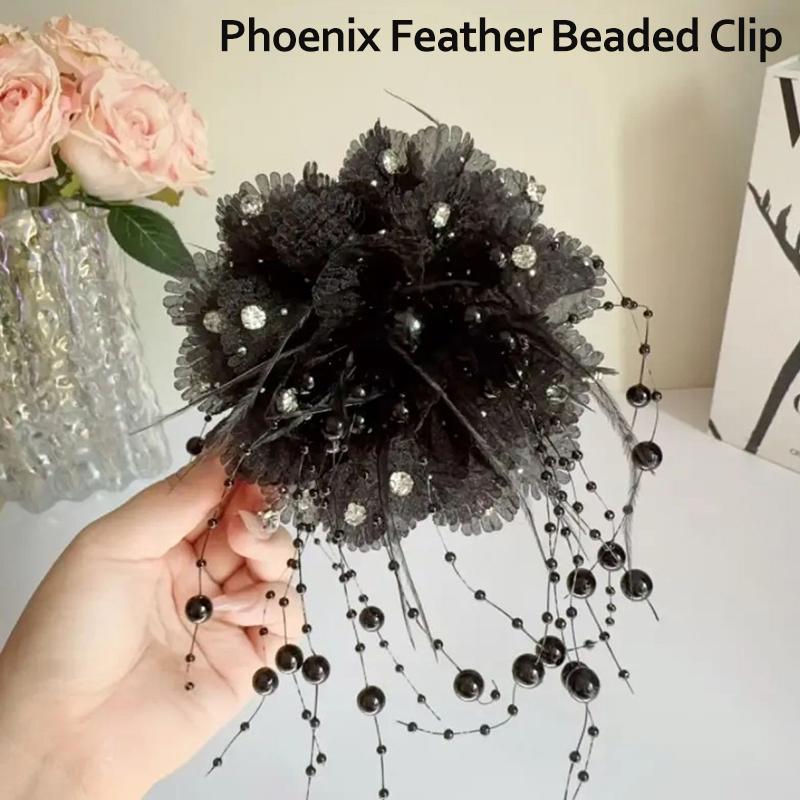 1Pc Elegant Mesh Flower Hair Clip For Women Elegant Pearl Tassel Shark Clip Fashion Girl Ponytail Clip Hair Accessories