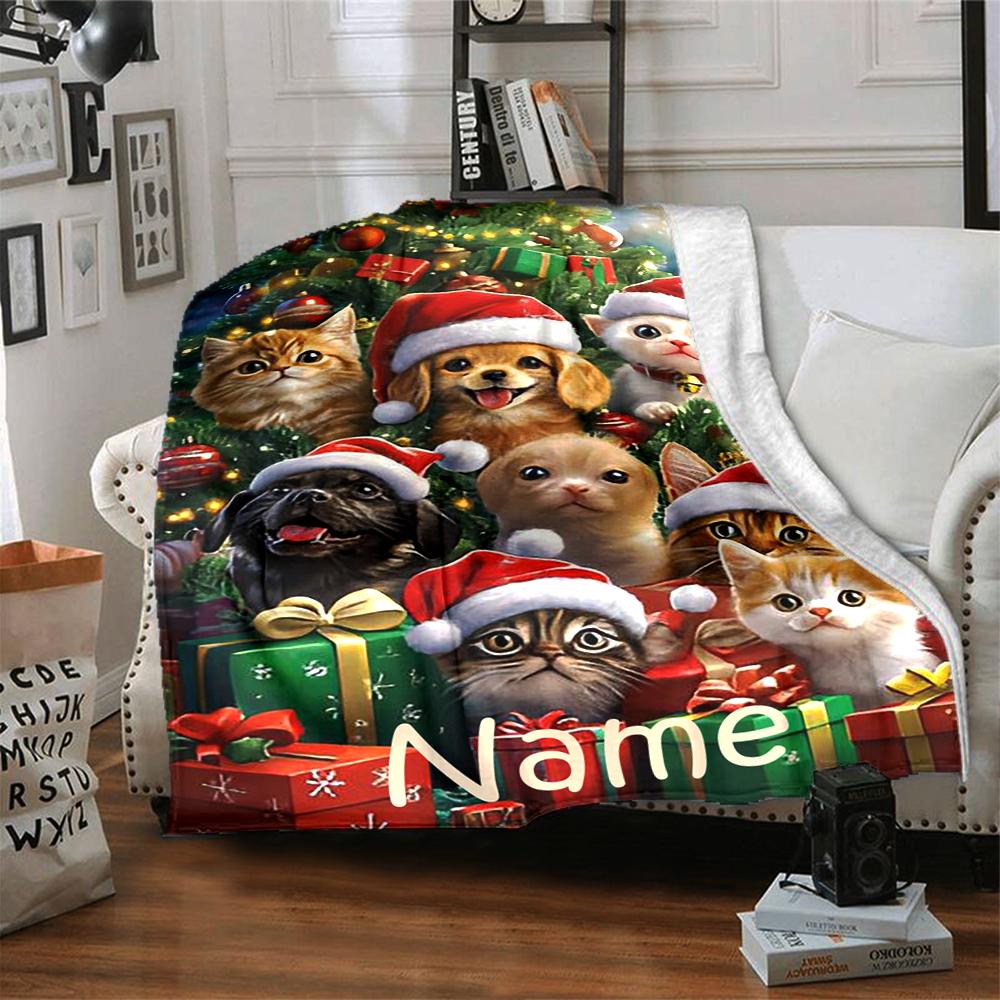 Custom Name Christmas Dog Theme Printed Blanket - Perfect for Couch, Bed, Travel & Outdoor Use | Machine Washable, Cozy & Durable.