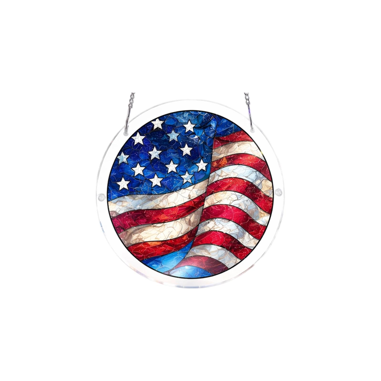 

Acrylic Puzzle Sun Catcher Window Hanging Decoration 2D Round Panel with Star and Stripe Pattern for Home Display One Size