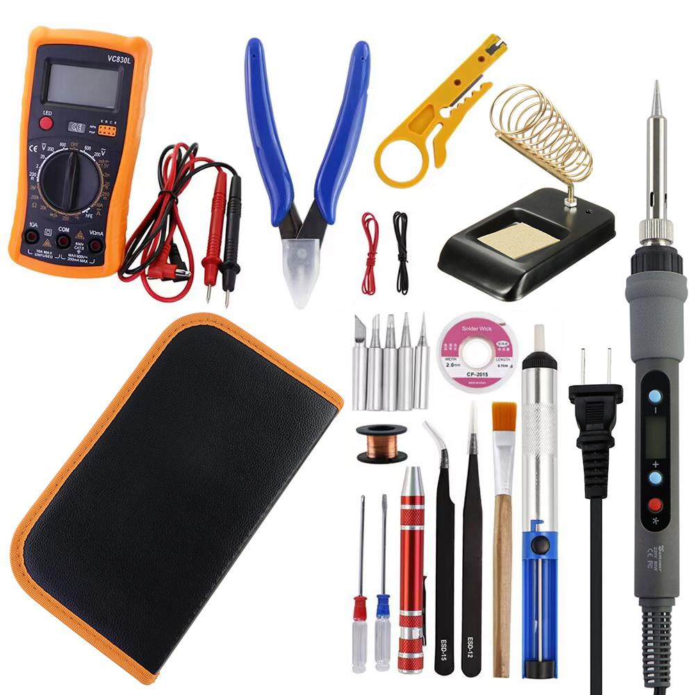 80W Soldering Iron LCD Digital Display Temperature Adjustable 220V EU Electric Solder Iron Set Welding Rework Station Repair Kit