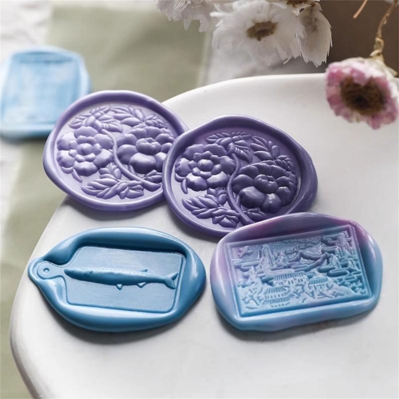Umbrella Fish Flower Heart Pattern Seal Stamp for Journal Craft Embellishment Irregular Seal Stamp Head