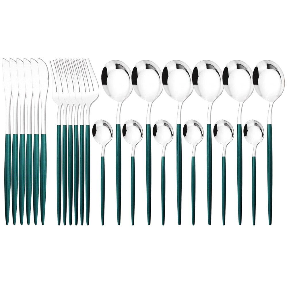 24Pcs Mint Gold Dinnerware Set Knife Fork Coffee Spoon Cutlery Western Stainless Steel Tableware Flatware Kiechen Silverware