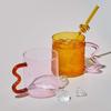 Colored Glass Cup with Wave Handle Coffee Breakfast Cup  Large Capacity Milk Cup Microwaveable  Cross-border