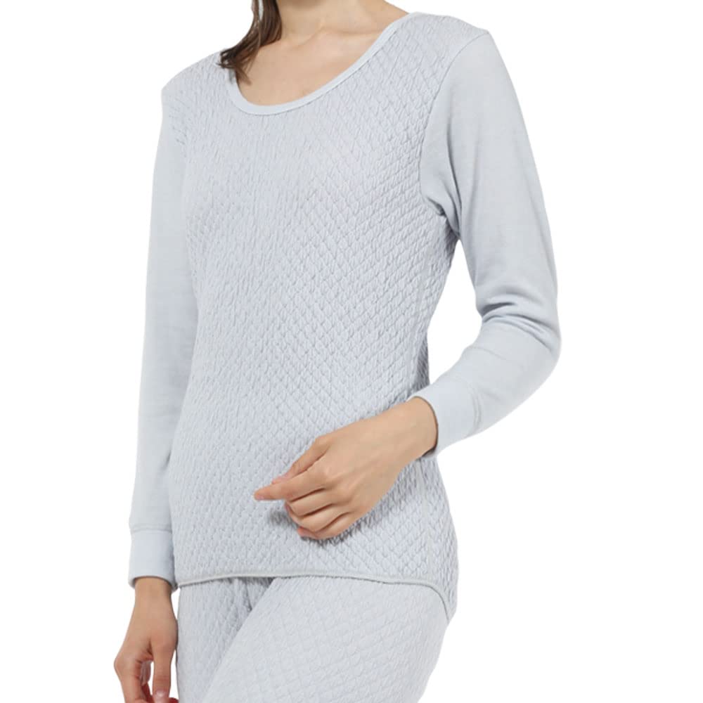 Hidamari Women's Long Sleeve Undershirt, Warm and Warm, Double-Layered Sleeves/Triple-Layered Body, Size Small, Pale Beige [IT800-PBE]