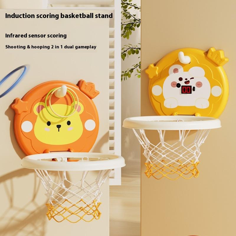 1 Set Athletic Cartoon Animal Basketball Board Foldable With Mini Basketball Training Toy For Kids Hanging Mini Basketball Hoop