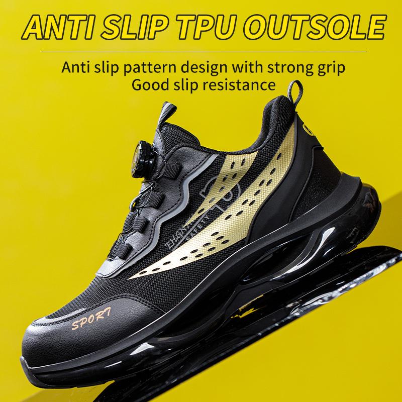 Steel Toe Shoes Men Work Boots Rotary Buckle Work Sneakers Puncture-Proof Anti-smash Protective Shoes Lightweight Safety Shoes