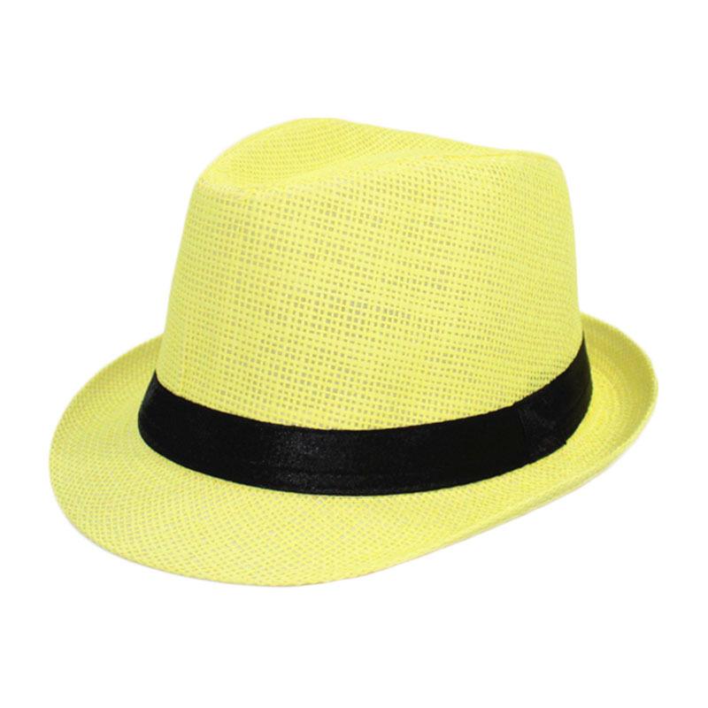 Frühling Sommer Eltern Kind Leinen Stroh Atmungsaktive Kappe Herren Reise Sonnenschutz Band Dekoration Sonnenschutz Jazz Hut Sonnenhut F58