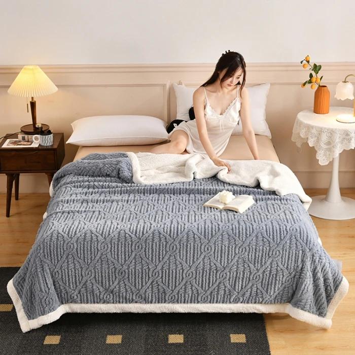 2024New Jacquard AB Edition Tafu Fleece Lamb Fleece Multi functional Blanket Double layer Thickened Office Napping Blanket Cover