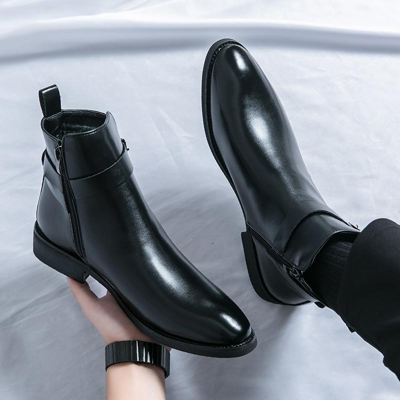 Stivaletti alla caviglia da uomo nuovi di alta qualità con cerniera laterale marroni neri classici business casual moda festa personalità fibbia scarpa da uomo