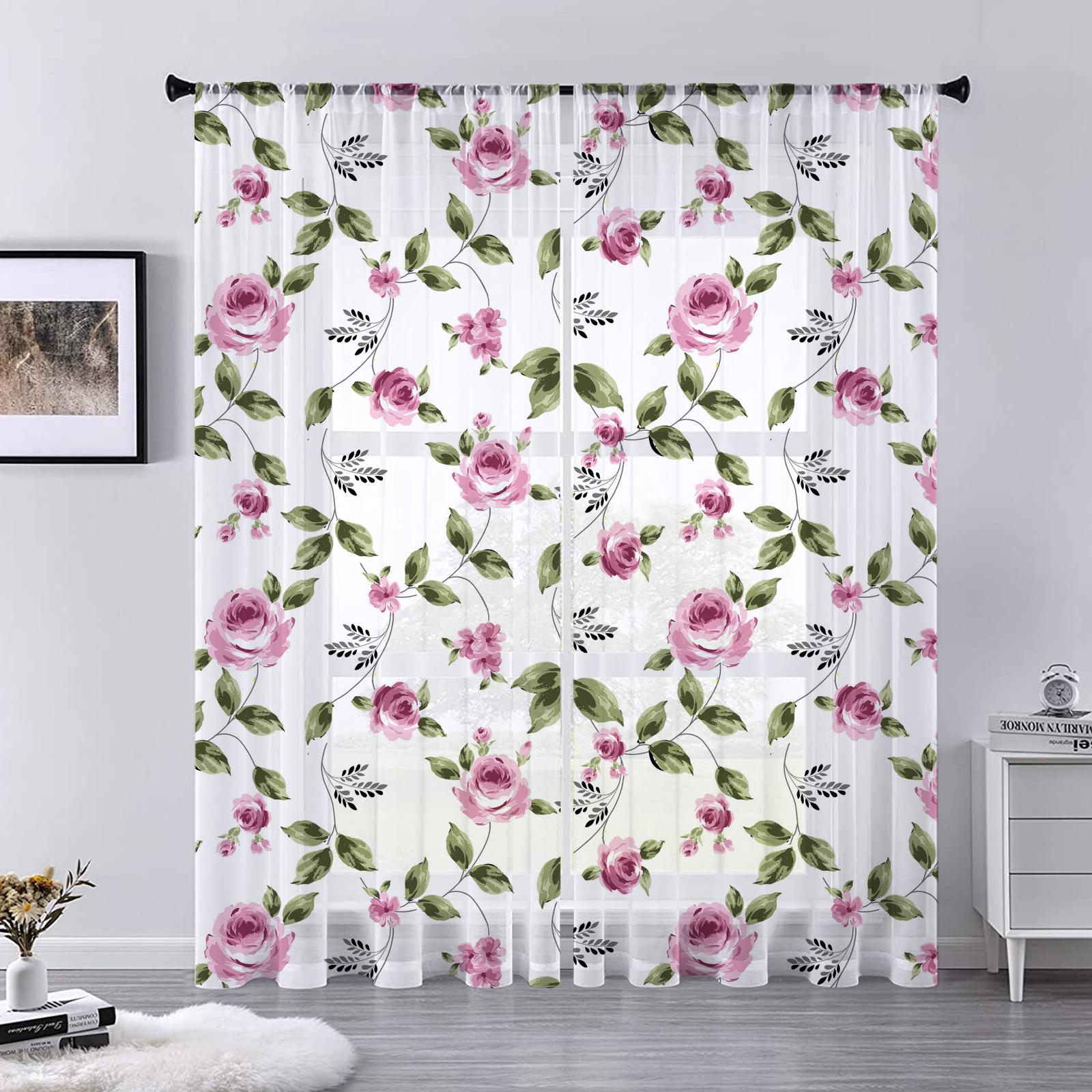 

Идиллические розы цветы прозрачные шторы для гостиной домашний декор цветочная вуаль драпировка кухонное окно тюль шторы для дома предметы первой необходимости 1 PCS W100XH250cm&Grommet Top