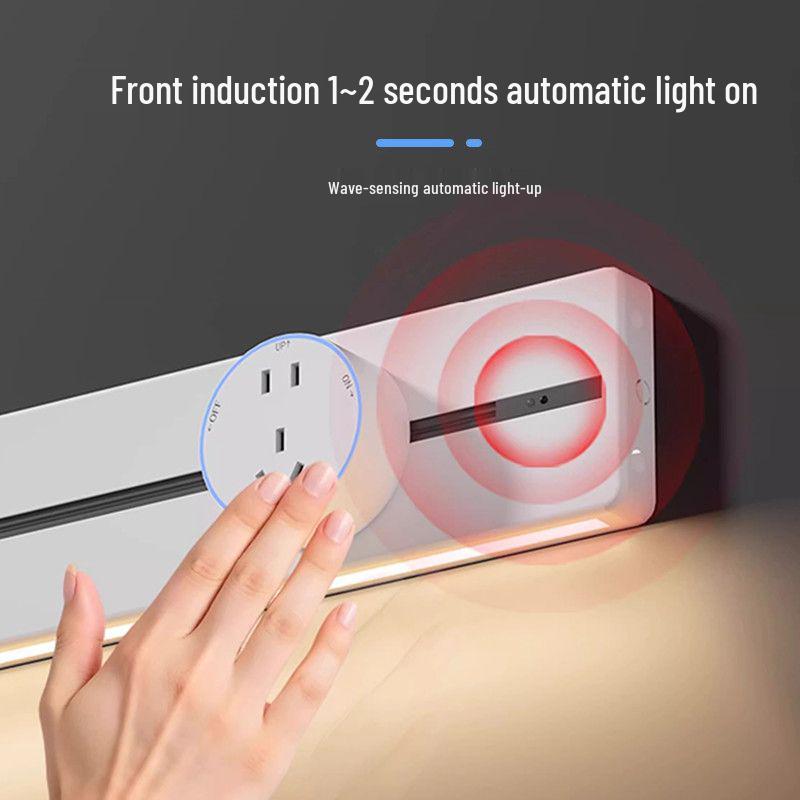 Movable Sliding Track Power Strip with Sensor Light for Kitchen & Dining Room