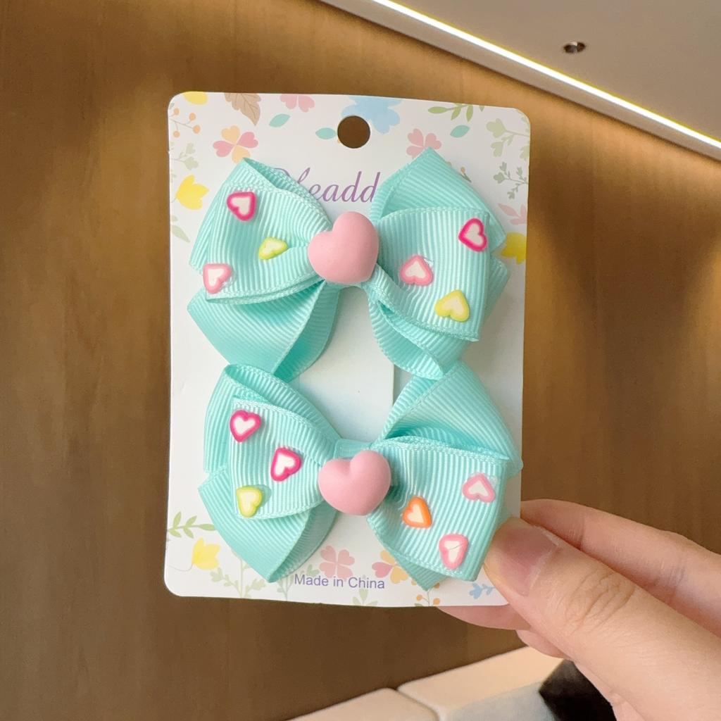 2PCS New Cute Princess Fashion Solid Heart Bow Lovely Girls Hairpins Children Headwear Hairgrip Hair Clips Hair Accessories