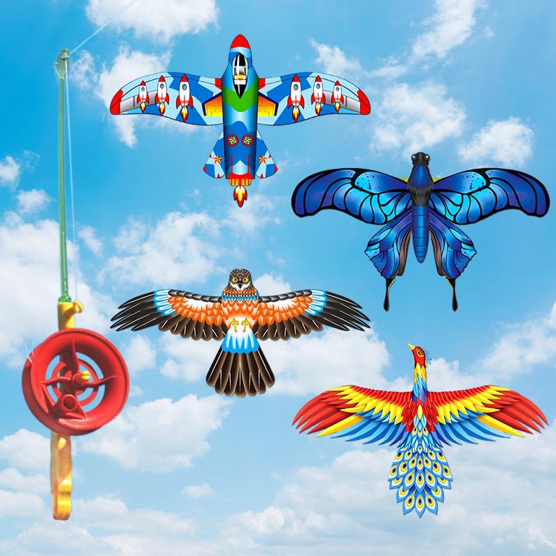 Cartoon Child Dynamic Kite Toy Cartoon Phoenix Butterfly Airplane Eagle Kite Kids Handheld Fishing Rod Kite Outdoor Sport Toys