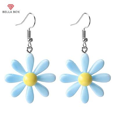 Partysu Style Blue Flower Drop Earrins For Women Summer Color Chic Enamel Earrings Dance Party Daily Wear Fashion Jewelry