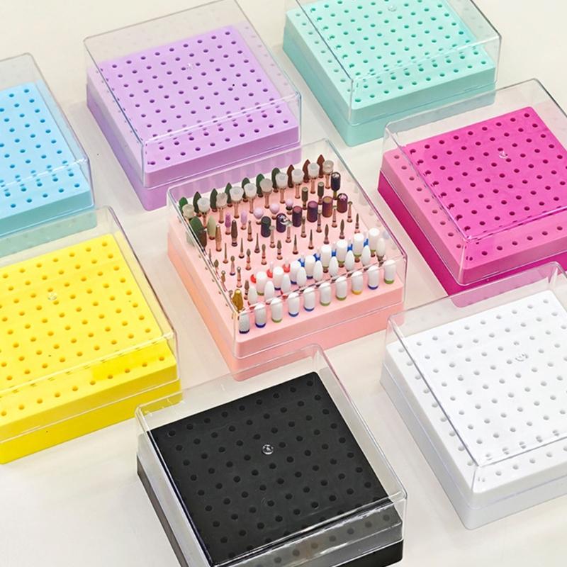 Professional Manicure Tool Storage Case 100 Slot Clear Lid Organizer Nail Drill Bits Accessories for Women and Men