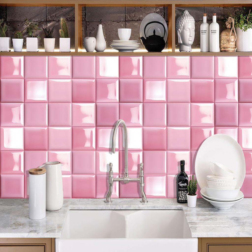 10Pcs Luxury Pink Brick Wall Stickers Imitation Brick Bedroom Decoration Waterproof Self Adhesive Tile Wallpaper Kitchen Cupboard Decor
