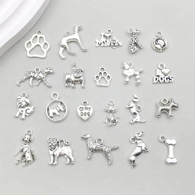 Silver Alloy Animal Bone Puppy Pendant Charm