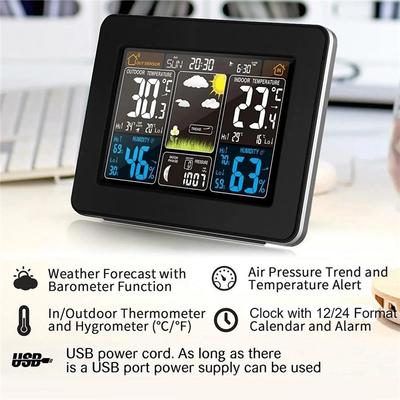 Large Color Screen LCD Wireless Temperature And Humidity Meter Weather Clock Wall Mounted Home Weather Station