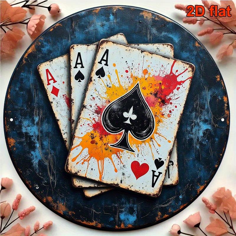 Vintage Poker Set Aluminum Wall Decor X Inch SprayPainted Round Plaque for Bar Game Room