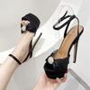 Fashion Luxury Crystal Buckle Strap Platform Sandals Sexy Peep Toe 16CM Thin High Heels for Women Elegant Sandals Banquet Party Shoes
