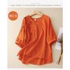 New Summer Style 700-quarter Sleeve Embroidered Shirt for Women's Literary Retro Loose Embroidered Cotton and Linen Top