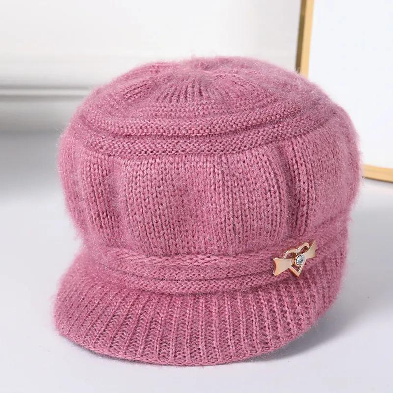 WTEMPO Plush Inner Warm Soft Solid Color Mom's Hats Windproof Cold-proof Women's Autumn Winter Casual Versatile Hats