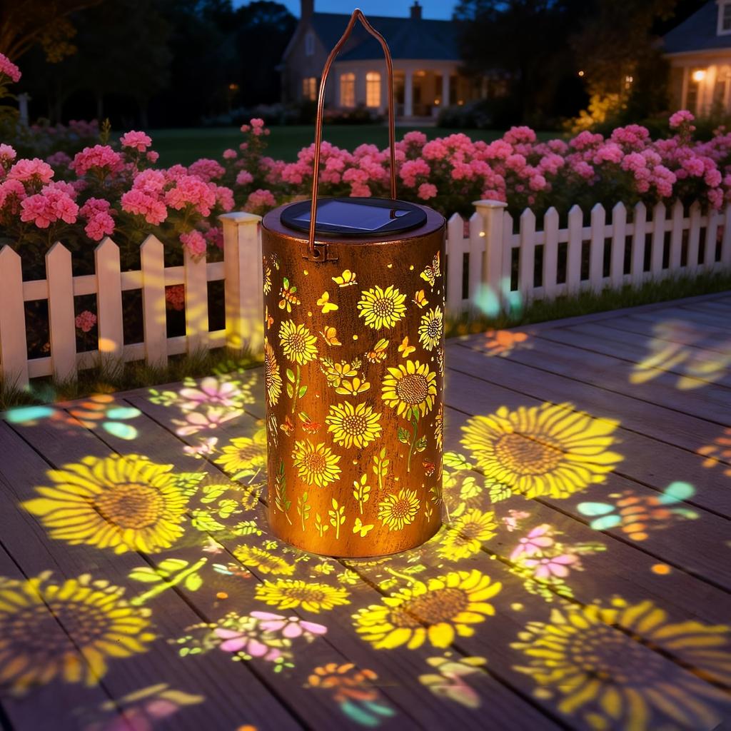 Colorful Solar Lanterns Outdoor, Garden Decor Gifts for Women Mom Grandma - LED Colorful Sunflower Solar Powered Lights Metal Hanging Lantern