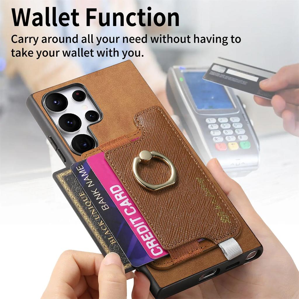 Carteira com Porta-Cartões Magnético 2 em 1 Capa de Couro com Suporte de Anel Destacável Para Samsung Galaxy S24 Ultra S23Plus A05 A55 A15 A25 Capa