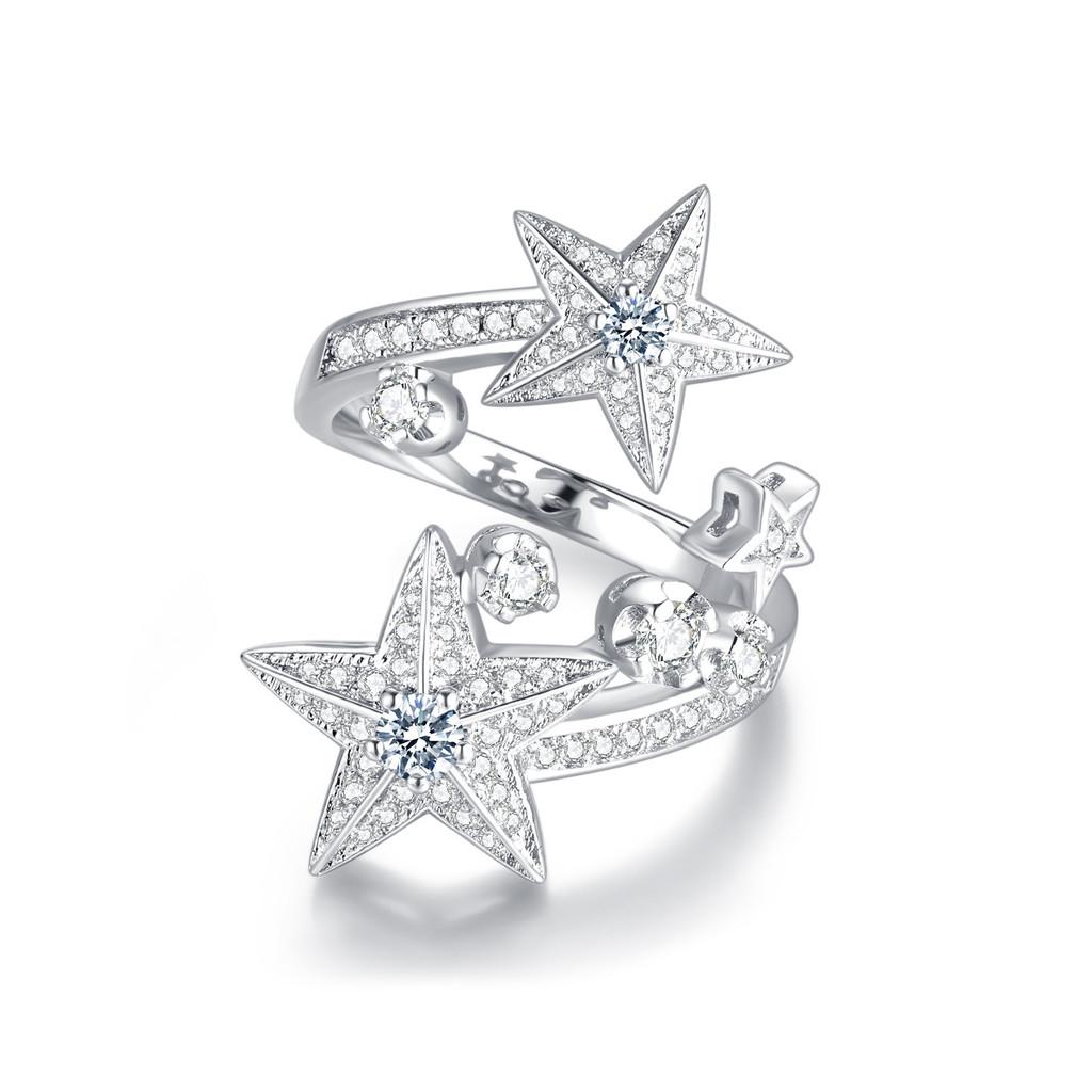 Unique Copper Star Shaped Open Ring With Full Rhinestone Meteor Earrings For Fashion