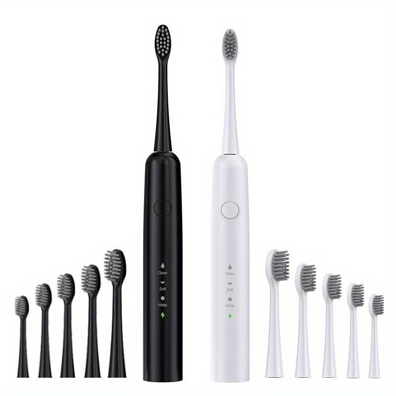 Dospělý sonický elektrický zubní kartáček cestovní sada prémiový USB dobíjecí sonický zubní kartáček IPX7 vodotěsný se 6 zubními kartáčkovými hlavicemi