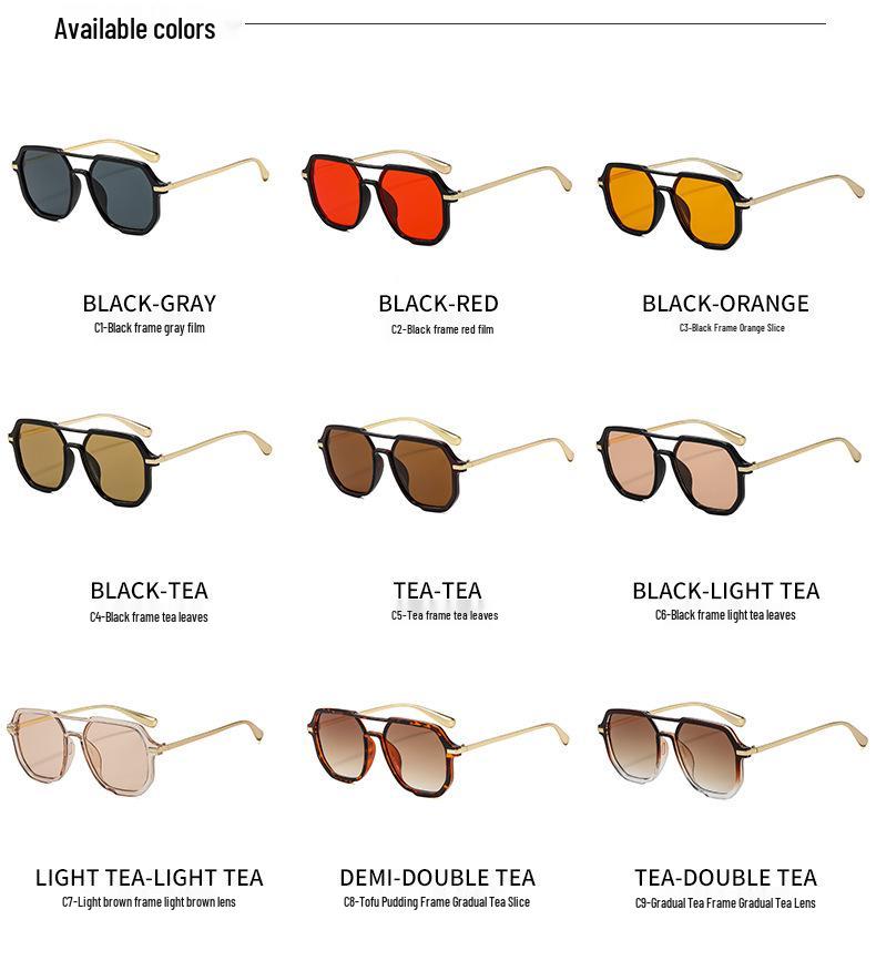 2026 New Double Bridge Square Sunglasses - Fashionable Retro Pilot Style for Holiday and Driving Sun Protection