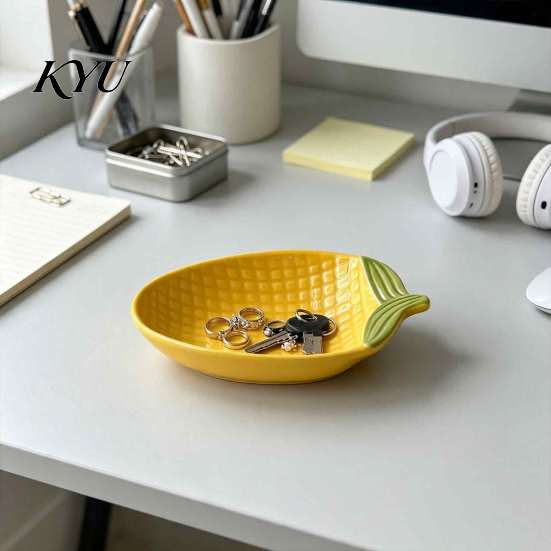 Coin Storage Container for Home Ceramic Mahjong Dice Tray, Carrot/Pineapple/Corn/Lemon/Pumpkin Shape, Decorative Gaming Desk Organizer Chips