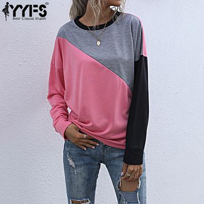 Mode Féminine Décontracté Print Bloc de Couleurs Manches Longues Col O Blouses & Chemises Printemps Automne
