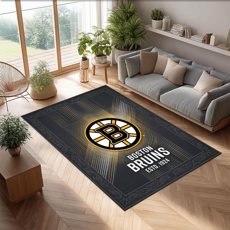 Tappeto in Velluto di Cristallo Boston Bruins Morbido Anti?Tappetino Antiscivolo Comodo per Casa Soggiorno Camera da Letto Tappeto Decorativo
