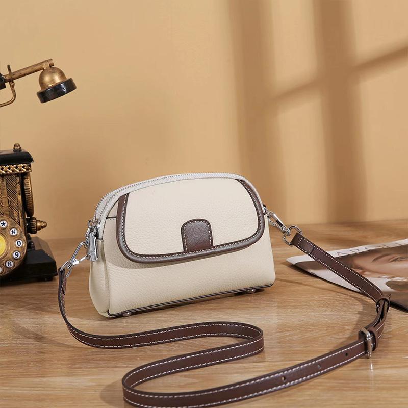 Top Layer Cowhide Double Zipper Large Capacity Crossbody Small Bag Phone Bag Women Versatile 2025 New Genuine Leather Casual Shoulder Bag