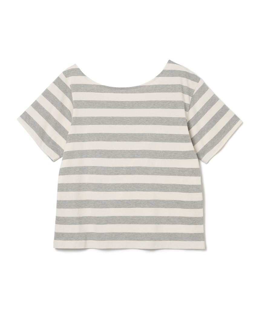 MILLO WOMEN Off-Shoulder Striped T-Shirt [Melange Gray]