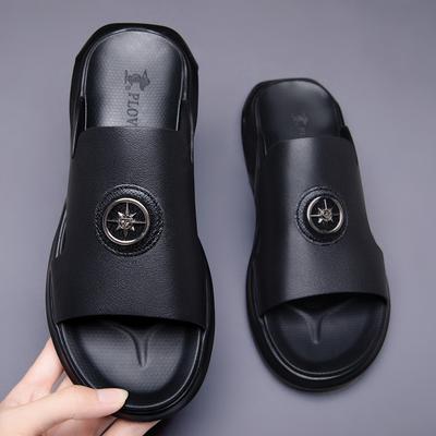 Moda Sandálias de Couro Genuíno de Luxo para Homem Sandálias Romanas Clássicas para Homem Chinelos Macios Confortáveis para Homem Chinelos de Caminhada Antiderrapantes Calçado