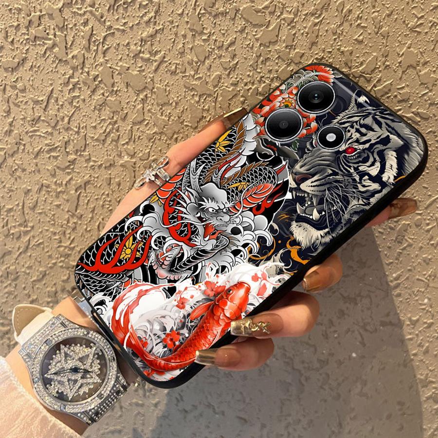 Splicing Tiger Drache Handyhülle Case für Xiaomi Redmi Note 14 K40 K80 A1 A2 A3 10 13 Pro Plus 9 8 7 12 11 Pro 11S 14C 12S 12C