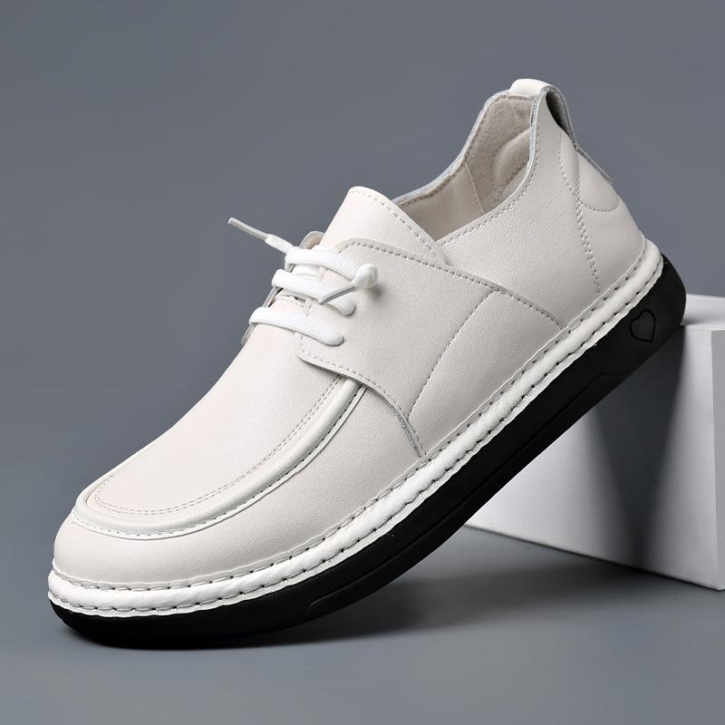 Fashion Spring Autumn Men's Casual Cow Leather White Shoes Fashion Korean Youth Fashion Big Head Men's Designer Shoes