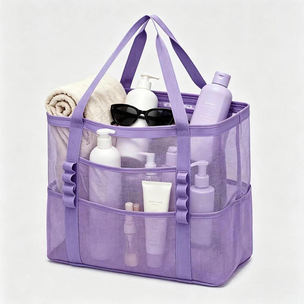 Foldable Mesh Beach Bag - Multifunctional Swim & Toiletries Storage