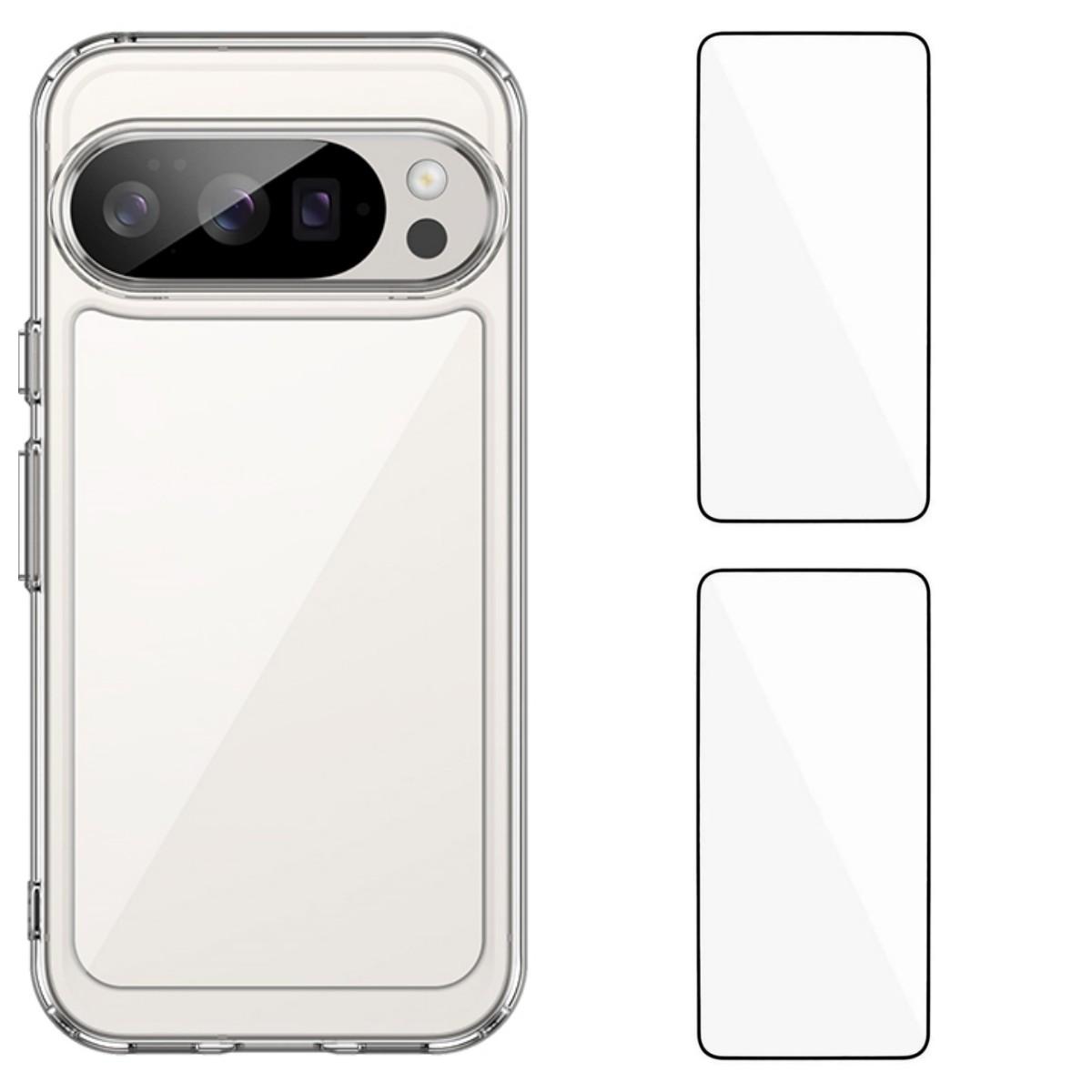 

For Google Pixel 10 Pro Clear Phone Case WANLONFENG MF2 Series TPU Acrylic Cover with 2Pcs Tempered Glass Transparent