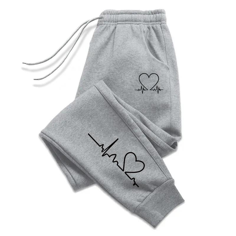 Cute Electrocardiogram Printed Sweatpants Women Daily Casual Sports Jogging Pants All Season Comfortable Loose Trousers