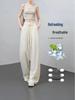 Women's Summer 2026 High-Waist Ice Silk Wide-Leg Pants - White Milk Puff Lazy Style